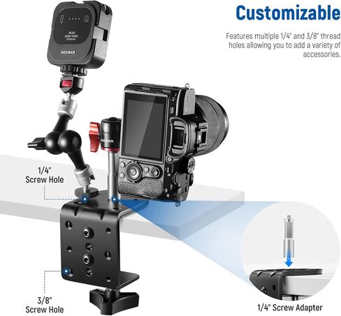 NEEWER Heavy Duty C Clamp with Mounting Column for Light Stand, Adjustable Metal Desk Clamp with 1/4" 3/8" Screws for Ring Light LED Video Light Camera, Max Load 44lb/20kg, ST-CCD1 | Adjustable Metal Desk Clamp, 1/4" and 3/8" Screws, for Ring Light, LED V in Kuwait
