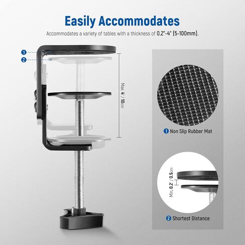NEEWER Heavy Duty C Clamp with Mounting Column for Light Stand, Adjustable Metal Desk Clamp with 1/4" 3/8" Screws for Ring Light LED Video Light Camera, Max Load 44lb/20kg, ST-CCD1 | Adjustable Metal Desk Clamp, 1/4" and 3/8" Screws, for Ring Light, LED V in Kuwait
