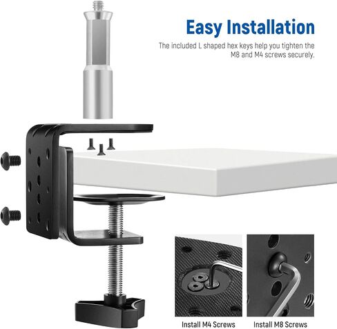 NEEWER Heavy Duty C Clamp with Mounting Column for Light Stand, Adjustable Metal Desk Clamp with 1/4" 3/8" Screws for Ring Light LED Video Light Camera, Max Load 44lb/20kg, ST-CCD1 | Adjustable Metal Desk Clamp, 1/4" and 3/8" Screws, for Ring Light, LED V in Kuwait