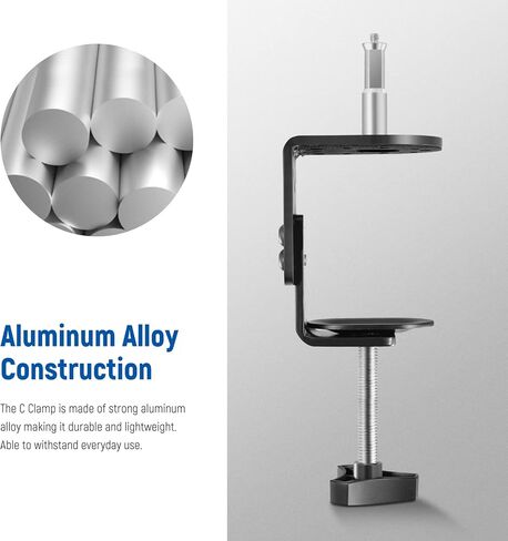 NEEWER Heavy Duty C Clamp with Mounting Column for Light Stand, Adjustable Metal Desk Clamp with 1/4" 3/8" Screws for Ring Light LED Video Light Camera, Max Load 44lb/20kg, ST-CCD1 | Adjustable Metal Desk Clamp, 1/4" and 3/8" Screws, for Ring Light, LED V in Kuwait