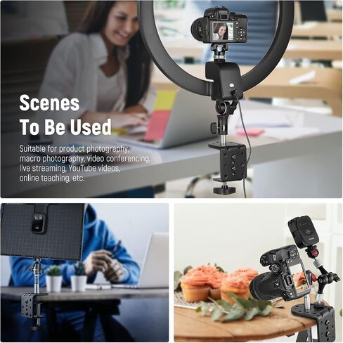 NEEWER Heavy Duty C Clamp with Mounting Column for Light Stand, Adjustable Metal Desk Clamp with 1/4" 3/8" Screws for Ring Light LED Video Light Camera, Max Load 44lb/20kg, ST-CCD1 | Adjustable Metal Desk Clamp, 1/4" and 3/8" Screws, for Ring Light, LED V in Kuwait