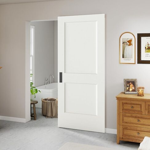 BarnSmith 36"x84" Concealed Sliding Barn Door, 2 Panel White Primed Hidden Barn Door with Soft Close Installation Hardware and Double Sided Pulls Included, Pre-Assembled Panel in Kuwait