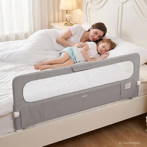 Bed Rail for Toddler, 59''L One-Button Swing Down Bed Guard | Mesh Rail for Bunk, Daybed, King, Twin, Full, Queen Size Beds, No Tool Easy Assembly in Kuwait