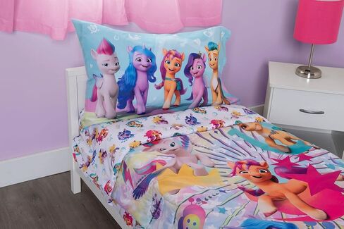 My Little Pony 4 Piece Toddler Bedding Set - Includes Quilted Comforter, Fitted Sheet, Top Sheet, and Pillow Case - My Little Pony Character Design for Toddler Bed in Kuwait