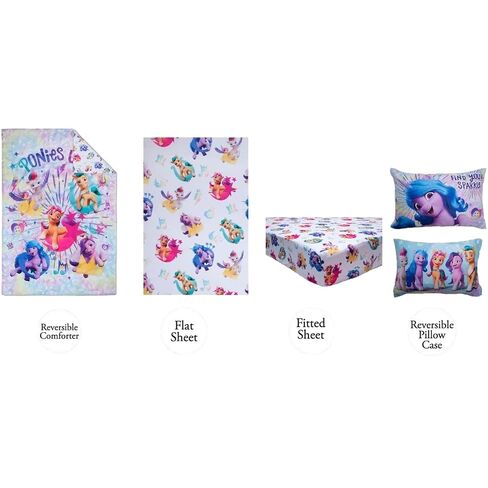 My Little Pony 4 Piece Toddler Bedding Set - Includes Quilted Comforter, Fitted Sheet, Top Sheet, and Pillow Case - My Little Pony Character Design for Toddler Bed in Kuwait