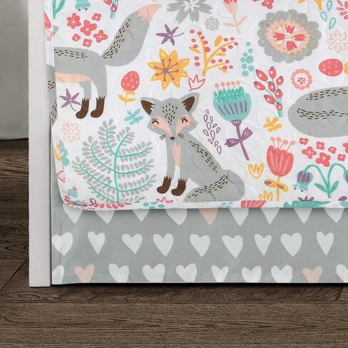 Lush Decor Pixie Fox Daybed Cover Set, 6 Piece Set, 39" W x 75" L, Gray & Pink - Floral Toddler Bedding - Girls Bedroom Decor in Kuwait