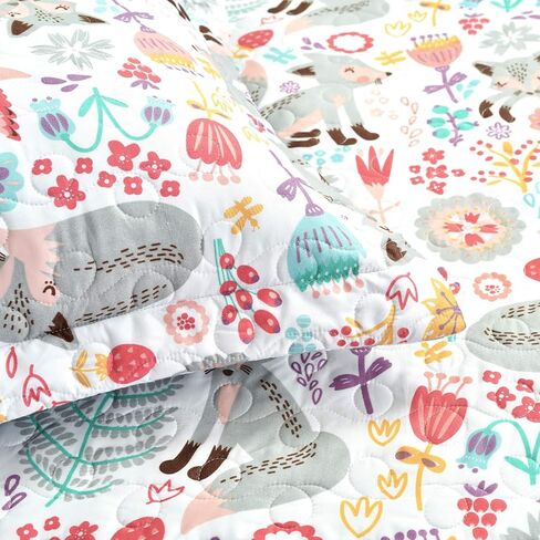 Lush Decor Pixie Fox Daybed Cover Set, 6 Piece Set, 39" W x 75" L, Gray & Pink - Floral Toddler Bedding - Girls Bedroom Decor in Kuwait