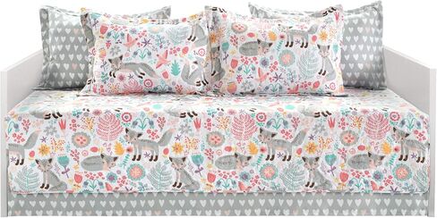 Lush Decor Pixie Fox Daybed Cover Set, 6 Piece Set, 39" W x 75" L, Gray & Pink - Floral Toddler Bedding - Girls Bedroom Decor in Kuwait