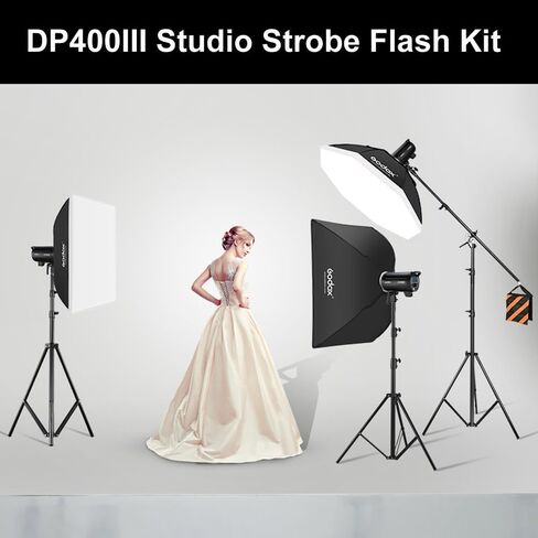 Godox 3Pack DP400III 1200W Studio Strobe Flash Lighting Kit with 3* Light Stand 3* Grid Softbox 1 * 5-in-1 Reflector 1* Bag for Portrait Photography Studio Shooting in Kuwait