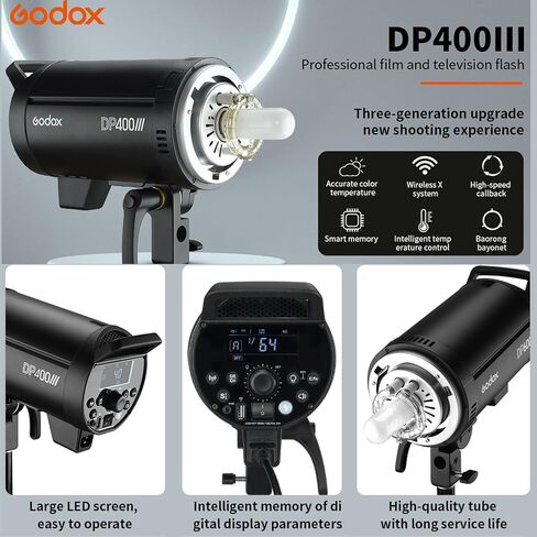 Godox 3Pack DP400III 1200W Studio Strobe Flash Lighting Kit with 3* Light Stand 3* Grid Softbox 1 * 5-in-1 Reflector 1* Bag for Portrait Photography Studio Shooting in Kuwait