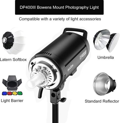 Godox 3Pack DP400III 1200W Studio Strobe Flash Lighting Kit with 3* Light Stand 3* Grid Softbox 1 * 5-in-1 Reflector 1* Bag for Portrait Photography Studio Shooting in Kuwait