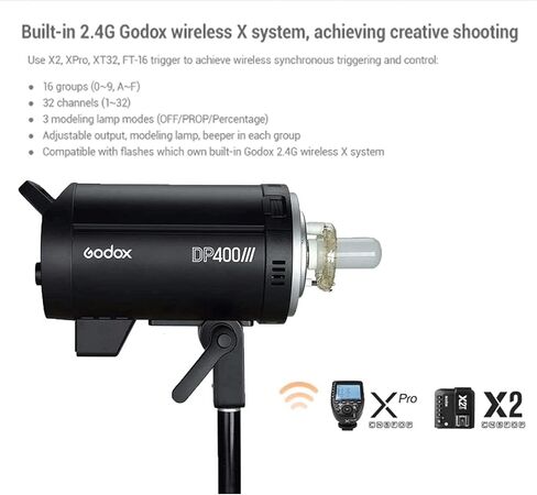 Godox 3Pack DP400III 1200W Studio Strobe Flash Lighting Kit with 3* Light Stand 3* Grid Softbox 1 * 5-in-1 Reflector 1* Bag for Portrait Photography Studio Shooting in Kuwait