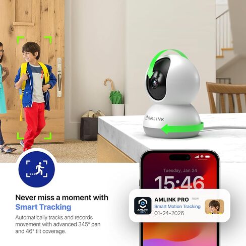 AMLINK 4MP WiFi Camera Indoor, Human Detection, Motion-Tracking, w/ 2-Way Audio, Pan/Tilt Wireless IP Camera (Wired Power), NDAA Compliant, 30ft Night Vision, Built in Siren, AL4M-P401W in Kuwait