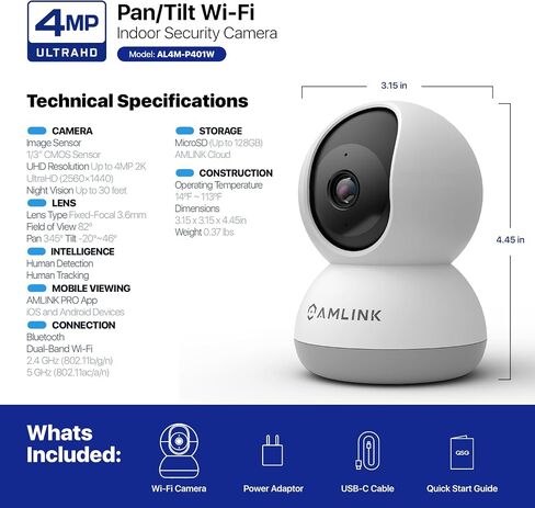 AMLINK 4MP WiFi Camera Indoor, Human Detection, Motion-Tracking, w/ 2-Way Audio, Pan/Tilt Wireless IP Camera (Wired Power), NDAA Compliant, 30ft Night Vision, Built in Siren, AL4M-P401W in Kuwait