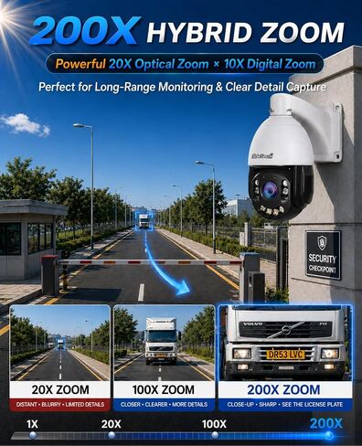 JideTech 8MP 4K PoE PTZ Camera, Outdoor Security Camera with Auto Tracking | 20X optical + 10X digital zoom, 360° pan & 90° tilt, AI human/vehicle detection, 492ft IR night vision, ONVIF & RTSP support in Kuwait