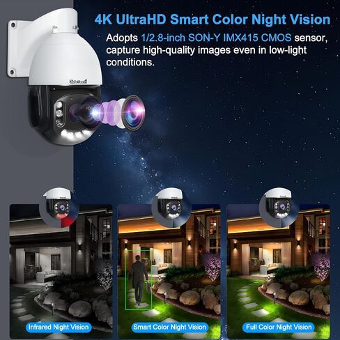 JideTech 8MP 4K PoE PTZ Camera, Outdoor Security Camera with Auto Tracking | 20X optical + 10X digital zoom, 360° pan & 90° tilt, AI human/vehicle detection, 492ft IR night vision, ONVIF & RTSP support in Kuwait