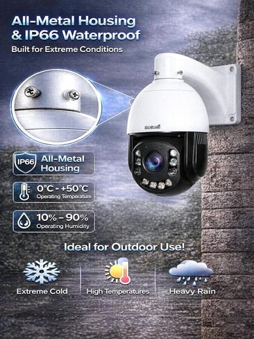 JideTech 8MP 4K PoE PTZ Camera, Outdoor Security Camera with Auto Tracking | 20X optical + 10X digital zoom, 360° pan & 90° tilt, AI human/vehicle detection, 492ft IR night vision, ONVIF & RTSP support in Kuwait