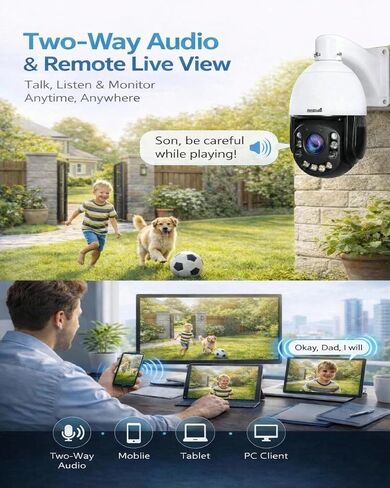 JideTech 8MP 4K PoE PTZ Camera, Outdoor Security Camera with Auto Tracking | 20X optical + 10X digital zoom, 360° pan & 90° tilt, AI human/vehicle detection, 492ft IR night vision, ONVIF & RTSP support in Kuwait