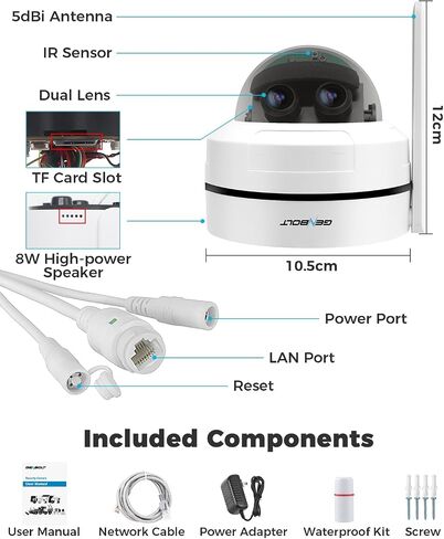 GENBOLT [10X Hybrid Zoom 2.5K Dual-Lens POE WiFi Security Camera | 24/7 Recording,360° IP Home Surveillance Dome CCTV PTZ Camera,Auto Tracking,IP66 Waterproof,IK10 Vandalproof(2.4/5GHz) in Kuwait