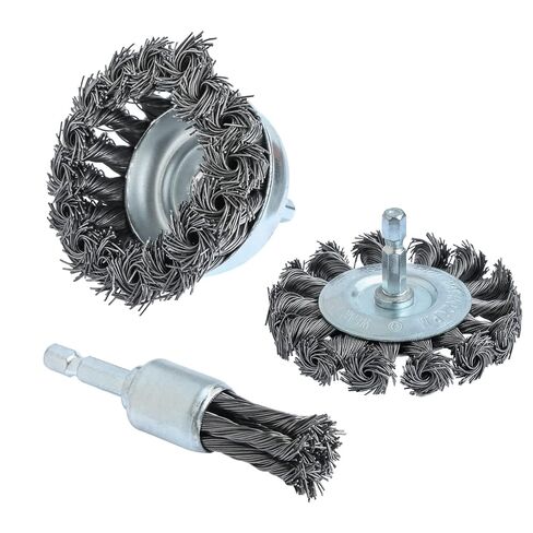 FPPO 3PCS 3 Inch Knotted Wire Wheel Cup Brush and Twist End Brush Set,1/4" Shank for Drill,Perfect for Rust Removal, Corrosion and Paint in Kuwait