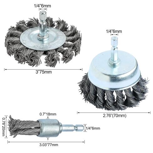 FPPO 3PCS 3 Inch Knotted Wire Wheel Cup Brush and Twist End Brush Set,1/4" Shank for Drill,Perfect for Rust Removal, Corrosion and Paint in Kuwait