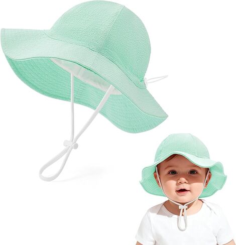 Zando Seersucker Baby Girl Boy Sun Hat UPF 50+ Toddler Bucket Hat Sun Protection Infant Kids Adjustable Breathable Beach Cap in Saudi Arabia