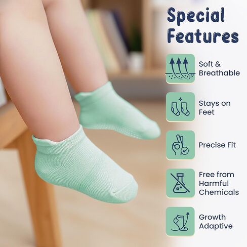 GOTS Organic Cotton Blend Ankle Toddler Socks 6M-12M-2t-3t-4t-5t Baby Gift | Oeko-Tex Certified, Ankle Socks, 6 Pair,Toddler Girl Socks, Toddler Socks 4T-5T, Sage Blue, Unisex Design, 6-12 Months in Kuwait