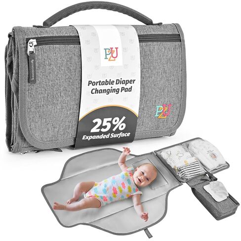 PZU Portable Diaper Changing Pad - Changing Pad Portable with Wipes Pocket, Waterproof Diaper Changing Mat, Portable Changing Pad for Baby, Newborn Gift（Grey） in Kuwait