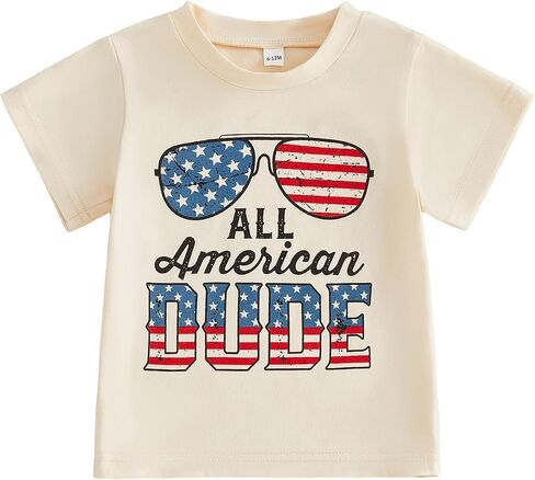 Toddler Baby Boy 4th of July Outfit All American Dude Shirt Tees Short Sleeve Patriotic Tops Fourth of July Outfit in Kuwait