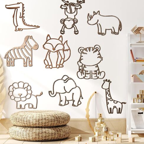 Soaoo 9 Pcs Nursery Wall Decor Jungle Theme Nursery Decoration Wooden Woodland Safari Animal Wall Decor for for Baby Girls Boys Toddler Bedroom Playroom Classroom Decorations in Kuwait