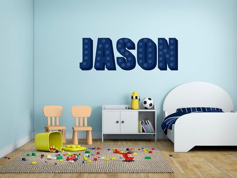 Builder Blocks Wall Decal Sticker Decor for Boys Room, Personalized Custom Name Vinyl Bedroom Decorations for Toddler, Toy Building Bricks Theme Playroom Letters, Peel and Stick Color Nursery Art in Kuwait