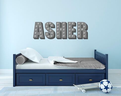 Builder Blocks Wall Decal Sticker Decor for Boys Room, Personalized Custom Name Vinyl Bedroom Decorations for Toddler, Toy Building Bricks Theme Playroom Letters, Peel and Stick Color Nursery Art in Kuwait