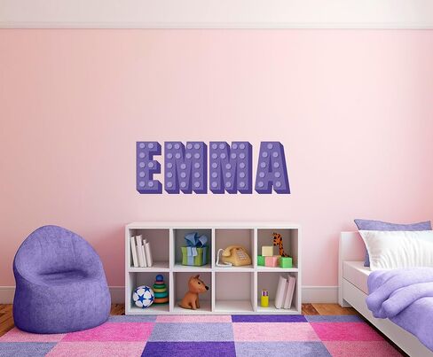 Builder Blocks Wall Decal Sticker Decor for Boys Room, Personalized Custom Name Vinyl Bedroom Decorations for Toddler, Toy Building Bricks Theme Playroom Letters, Peel and Stick Color Nursery Art in Kuwait