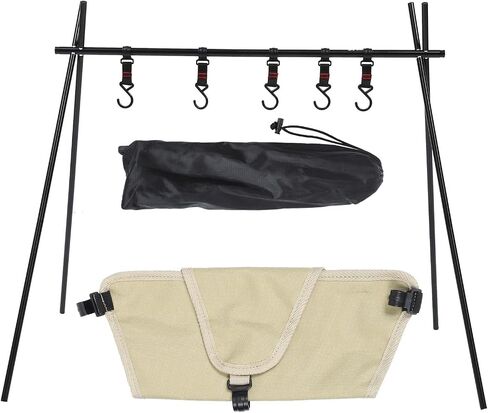 SHERCHPRY Versatile Folding Tripod Storage Pouch with Bracket and Hooks, Aluminum Alloy Camping Holder for Outdoor Activities, Drop-Proof and Foldable Design for Easy Carrying in Kuwait