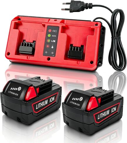 2-Pack 18V 6.0Ah Replacement for Milwaukee M-18 Battery and Dual-Port Charger in Kuwait