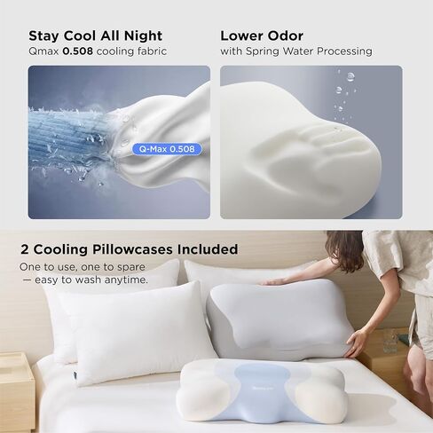 Bedsure Cervical Neck Pillow - Memory Foam Pillows for Ergonomic Orthopedic Pillow for Neck Pain Relief, Double - Sided Design Shape Gently Cradles Head & Provides for Side & Back Sleepers in Kuwait