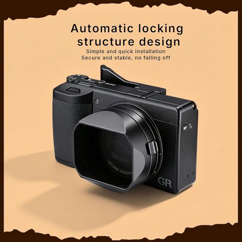 Haoge GR4 Metal Square Lens Hood for RICOH GRVI HDF Camera Lens Accessories Bayonet Mount, Lock Button Design in Kuwait