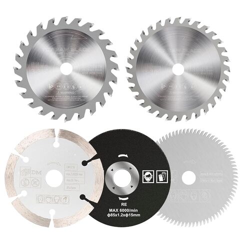 5Pack 3-3/8 inch Compact Circular Saw Blade Set with 19/32'' Arbor | Pack of 5-Pieces TCT/HSS/Diamond Saw Blades/Cut Off Wheel Assorted for Wood Plastic/Sheet Metal/Tile Cutting Disc in Kuwait