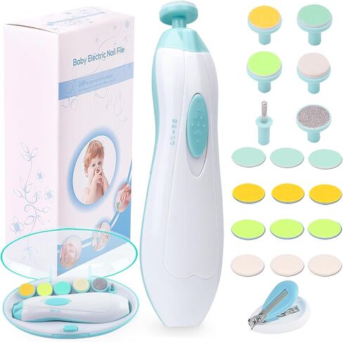 Baby Nail Trimmer Electric Nail File Baby Nail Clippers, 20 in 1 Safe Nail Filer Grinder Kit for Newborn Infant Toddler Kids or Adults Toes Fingernails Care Trim Polish, Led Light and Grinding Heads in Kuwait