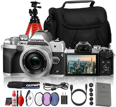 Olympus OM-D E-M10 Mark IV Mirrorless Camera Silver with M.Zuiko 14-42mm EZ Lens, 20.3MP Sensor, 4K Recording, 5-Axis Stabilization, Travel Photography Camera (Bundle) in Kuwait