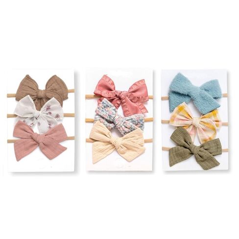 Little Poppy Co. Three Hair Bows Set - Stylish Handmade Accessories for Babies, Toddlers & Girls (Original on Nylon Headband (3 months - 3 years), Hazel Bow Headband Bundle) in Kuwait