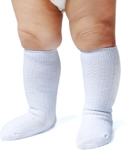 EPEIUS Unisex-Baby 3 Pair Pack Seamless Cable Knit Knee High Socks Toddler Boys/Girls Uniform Stockings for 12-24 Months,White in Kuwait