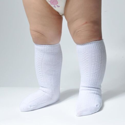 EPEIUS Unisex-Baby 3 Pair Pack Seamless Cable Knit Knee High Socks Toddler Boys/Girls Uniform Stockings for 12-24 Months,White in Kuwait