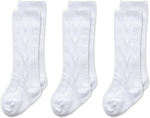EPEIUS Unisex-Baby 3 Pair Pack Seamless Cable Knit Knee High Socks Toddler Boys/Girls Uniform Stockings for 12-24 Months,White in Kuwait