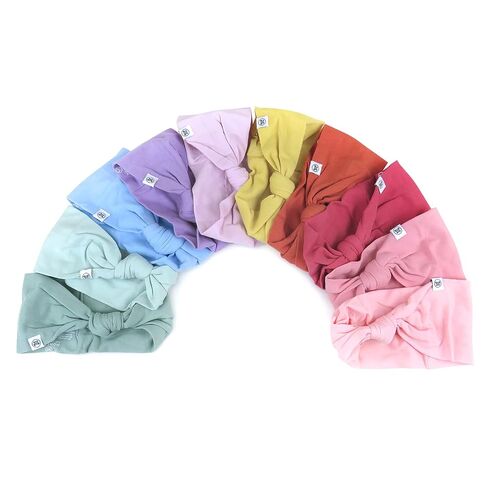 HonestBaby Girls' Organic Cotton Knotted Headbands Multi-Pack, 10-Pack Rainbow Gems Pinks, Medium in Kuwait