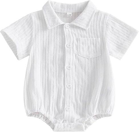 Baby Boy Romper Collared Neck Short Sleeve Front Button Down One Piece Polo Shirt Summer Clothes with Pocket in Kuwait
