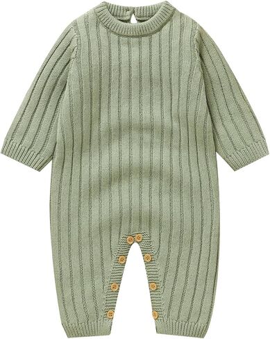 Cotton Baby Sweater Romper Knit Jumpsuit | Coming Home Outfit ,Unisex Baby Knit Clothes Fall Winter Clothes Long Sleeve Back Button Jumpsuit in Kuwait
