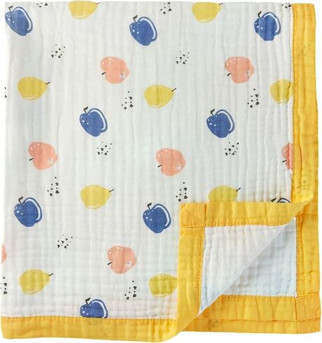 JN&LULU Muslin Blanket, 4-Layer Cotton, 42 x 42 inches, Blue Digger Pattern in Kuwait