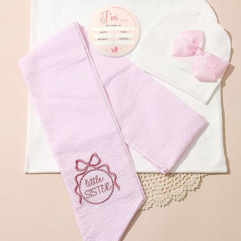 Ylsteed Newborn Receiving Blanket Headband Set， Baby Swaddle Bow Swaddle Wrap， Baby Swaddle Blankets for Newborns with Hat， Swaddling Wrap 32 x 32 inches Soft and Skin-Friendly in Kuwait