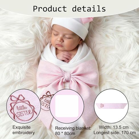 Ylsteed Newborn Receiving Blanket Headband Set， Baby Swaddle Bow Swaddle Wrap， Baby Swaddle Blankets for Newborns with Hat， Swaddling Wrap 32 x 32 inches Soft and Skin-Friendly in Kuwait